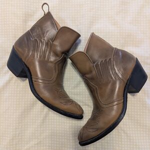 Brown Leather Ankle Cowboy Boots